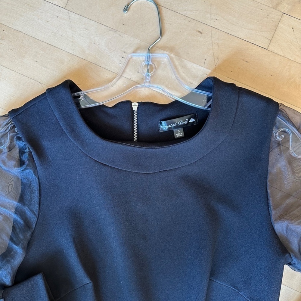 Crystal Doll Black Illusion sheer sleeve dress, Small. L904 - Picture 5 of 5